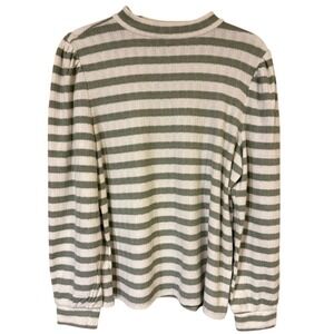 Ann Taylor Womens Sweater Striped Mock Neck Green‎ Sage White Large Classic